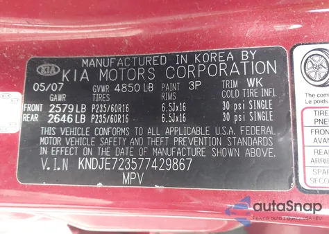 2007 Kia Sportage Lx V6 из США, поврежденный, VIN KNDJE723577429867